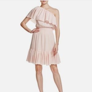$295 NWT Rebecca Taylor One-Shoulder Pastel Pink Ruffled Gauze Mini Dress 4